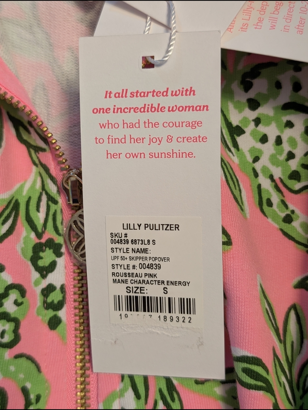 NWT Lilly Pulitzer Pink & Green Floral-Print Half-Zip Pullover UPF 50+ - Picture 5 of 5